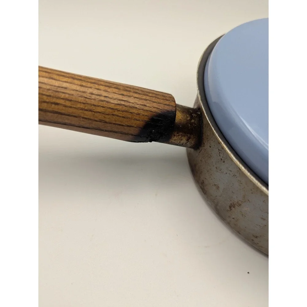 Vintage Mirro Blue‎ Saucepan 1 Qt Wood Handle Country Geese Retro Cookware USA